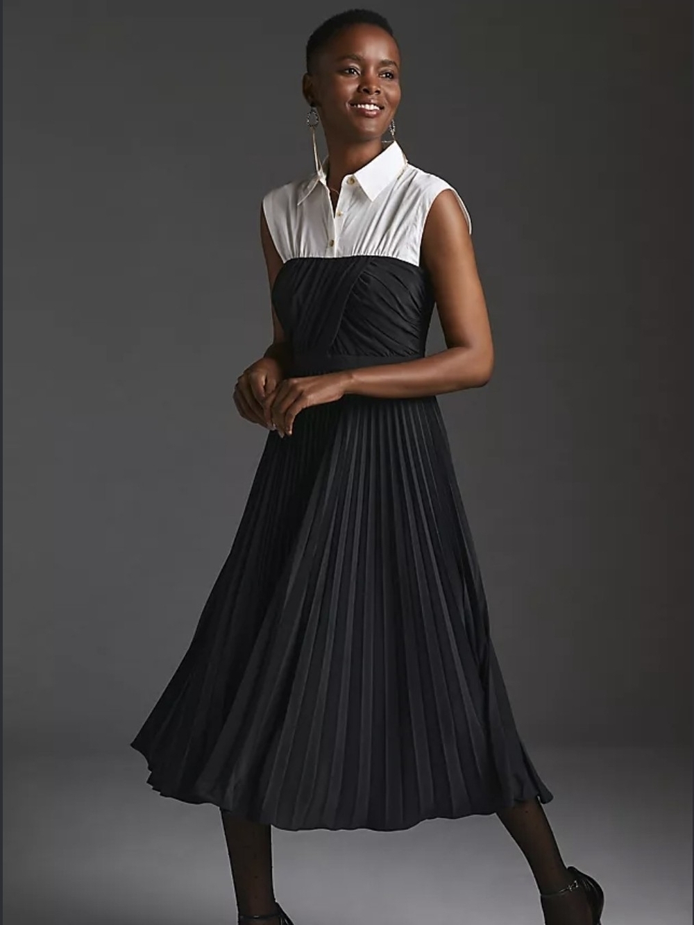 Anthropology Maeve Pleated Twofer Midi Shirt Dress Size S